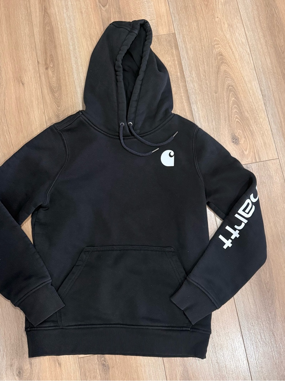 Carhartt Women’s S 4-6 Black Pullover Hoodie Graphic Sleeve Relaxed Fit